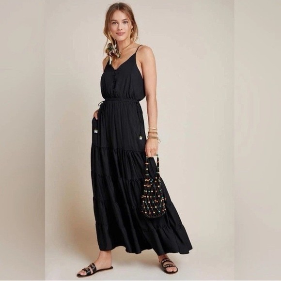 Anthropologie Dresses & Skirts - Anthropologie Dolan Left‎ Coast Maxi Dress. Tiered Black Side Tie Pockets Sz M